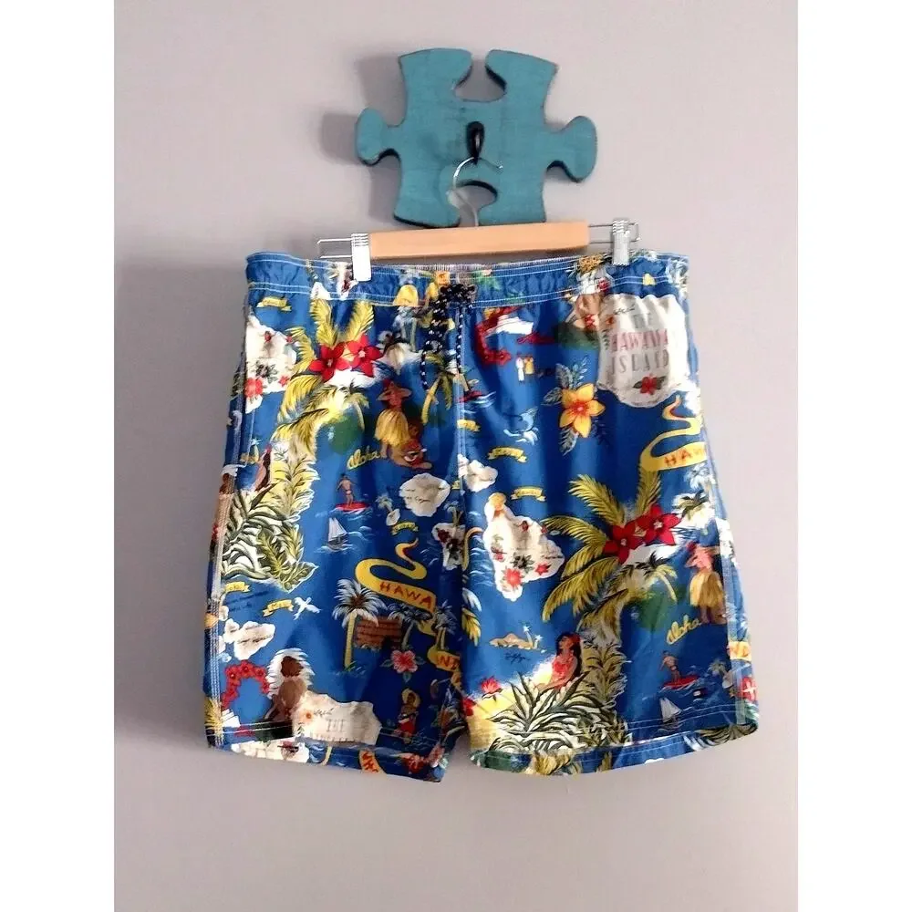 Tommy Hilfiger Men's Hawaiian Theme Swim Trunks Mesh Size XL beachy travelwear